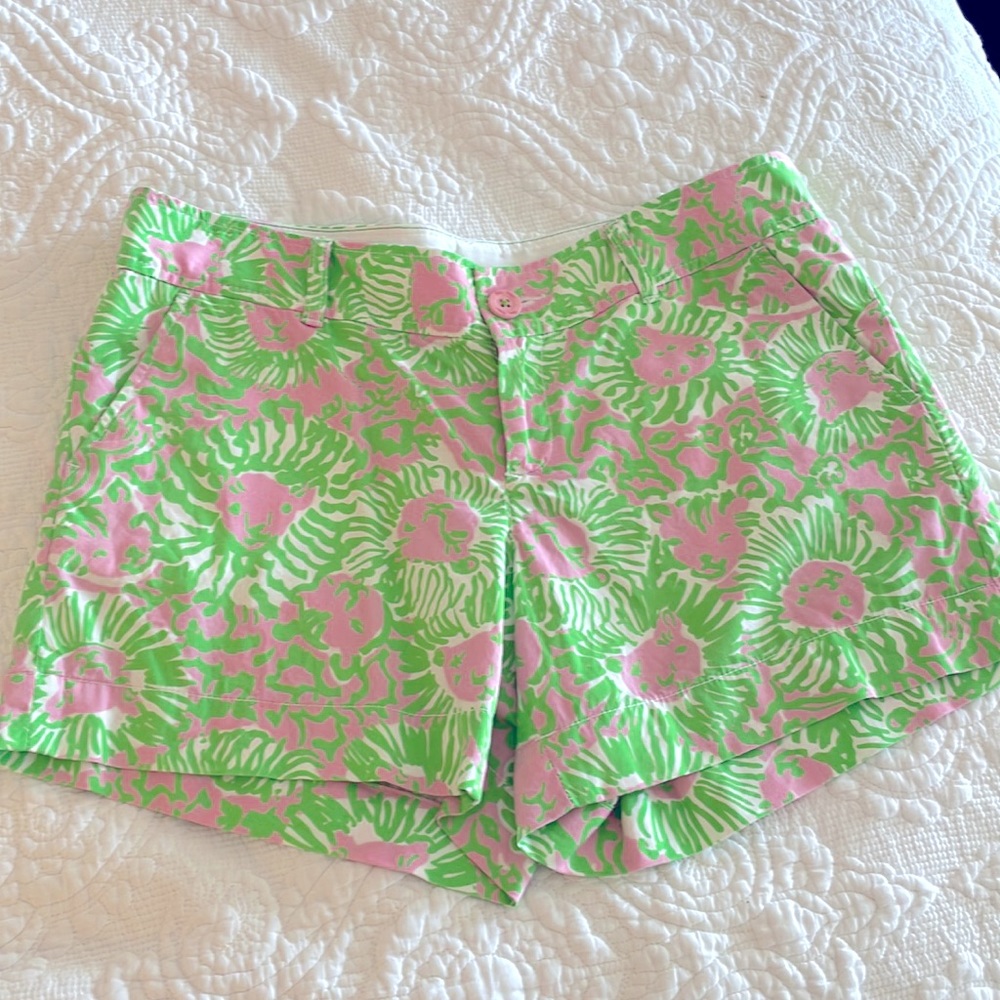 Lilly Pulitzer size 10, Callahan, style green, and pink shorts.